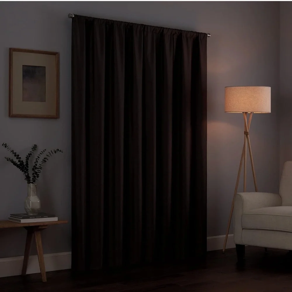 RE Room Essentials 2 Black Thick Room Darkening Blackout Curtains Drapes 84”